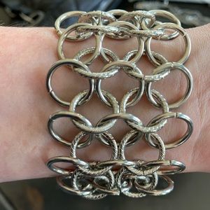 Silver tone wide link bracelet